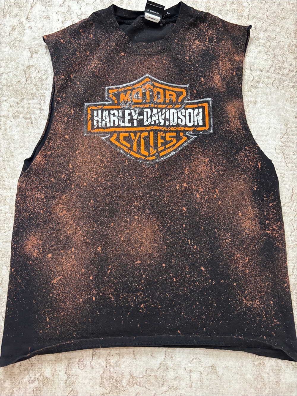 Harley-Davidson Black & Orange Distressed Kids Sleeveless Tank